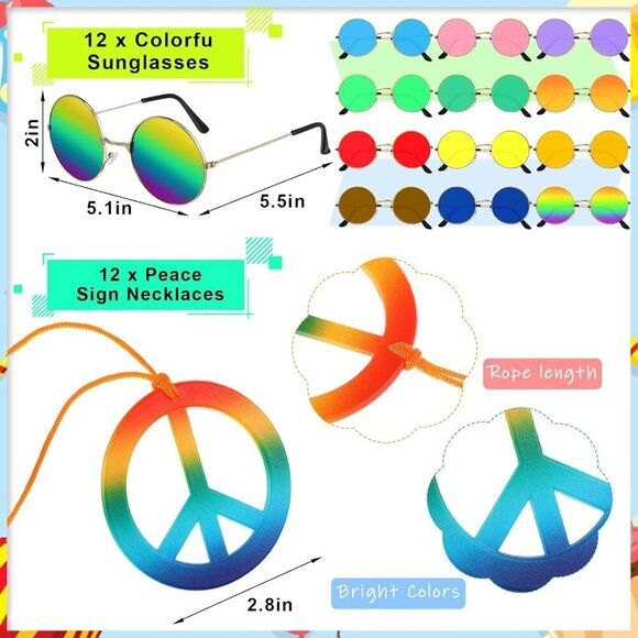 Hippie Costume Set 60s 70s Accessories Necklaces Headbands Sunglasses Party main image 5